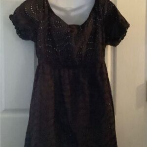 Brown eyelet bathing suit cover or dress, size M, 100% cotton
